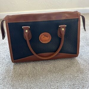 Vintage Inspired All-Weather Leather Top Handle Black & Tan Satchel Bag